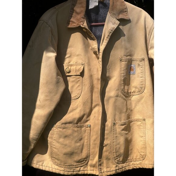 Carhartt Chore Coat Tan Mens Workwear Heavy Duty Canvas Blanket Lined Jacket - Picture 6 of 15